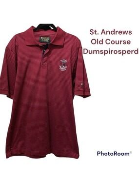 St Andrews Old Course Men's Striped Golf Polo Shirt Large